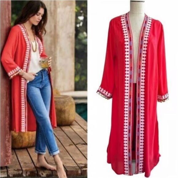 Soft Surroundings Hacienda Gauzy Beaded Kimono Topper Longline Jacket Size 2X - Picture 1 of 13